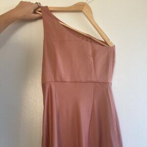 BHLDN Dylan One-Shoulder Satin Side-Slit Gown
